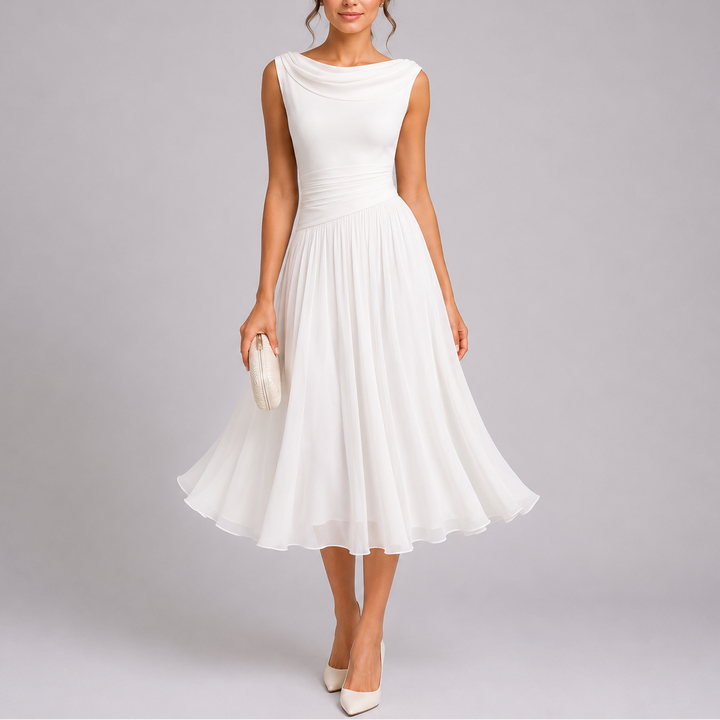 Raya | Cosy Pleated Draped Neckline Christmas Party Midi Dress