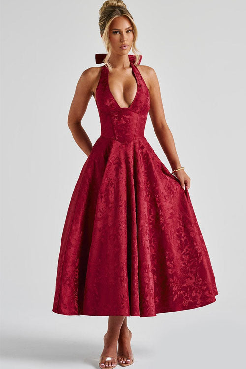 Raya | Cosy Textured Halter Neck Midi Christmas Dress