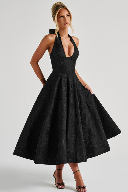 Raya | Cosy Textured Halter Neck Midi Christmas Dress