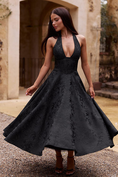 Raya | Cosy Textured Halter Neck Midi Christmas Dress