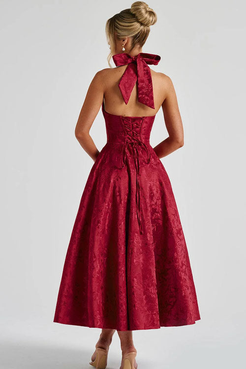 Raya | Cosy Textured Halter Neck Midi Christmas Dress