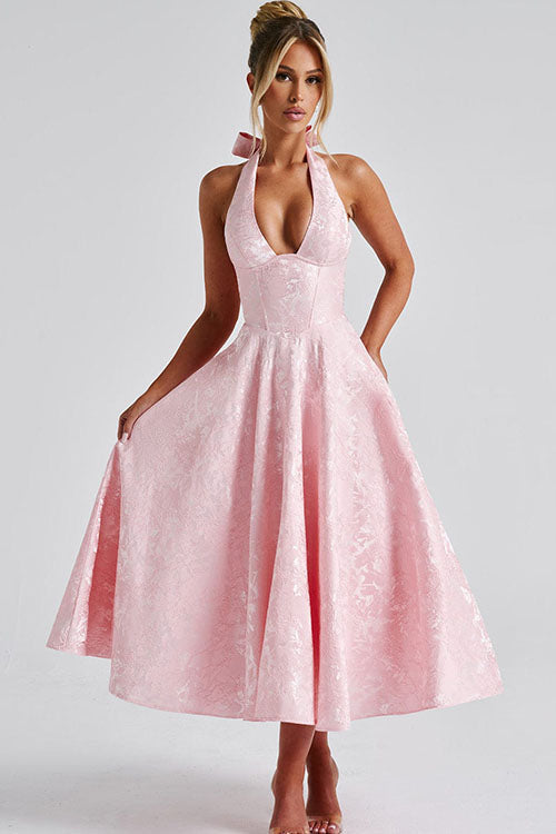 Raya | Cosy Textured Halter Neck Midi Christmas Dress