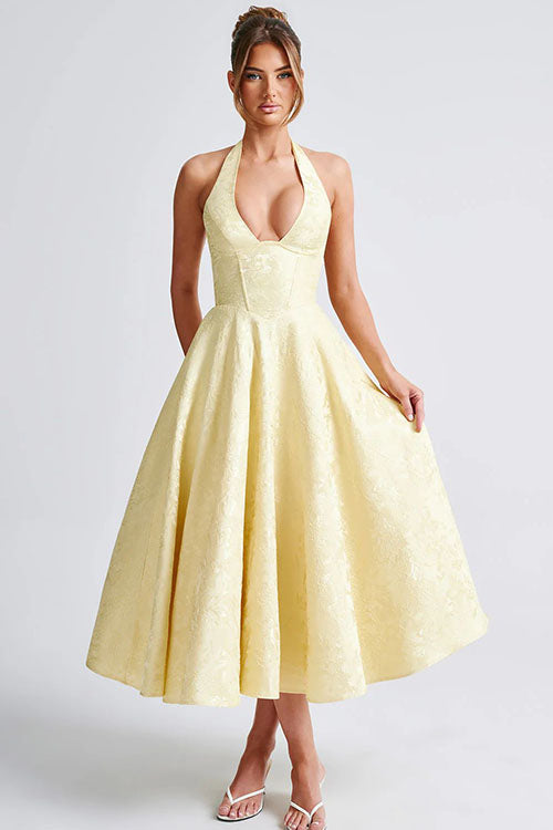 Raya | Cosy Textured Halter Neck Midi Christmas Dress