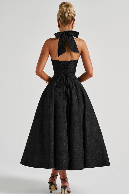 Raya | Cosy Textured Halter Neck Midi Christmas Dress