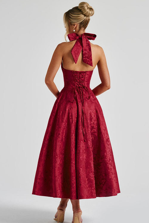 Raya | Cosy Textured Halter Neck Midi Christmas Dress