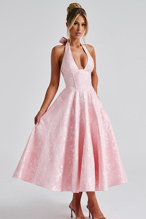 Raya | Cosy Textured Halter Neck Midi Christmas Dress