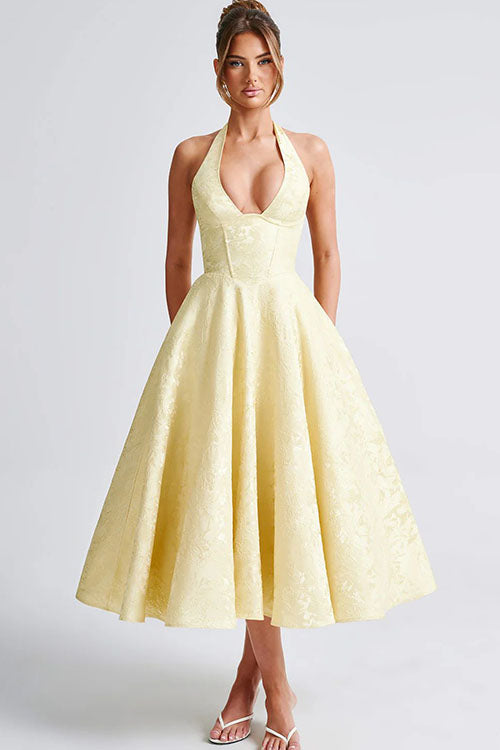 Raya | Cosy Textured Halter Neck Midi Christmas Dress