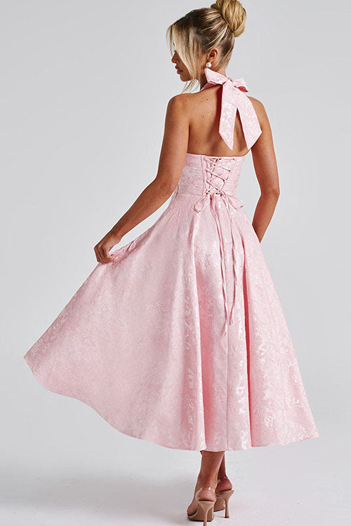 Raya | Cosy Textured Halter Neck Midi Christmas Dress