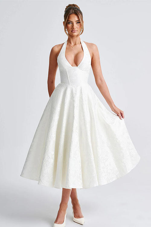 Raya | Cosy Textured Halter Neck Midi Christmas Dress