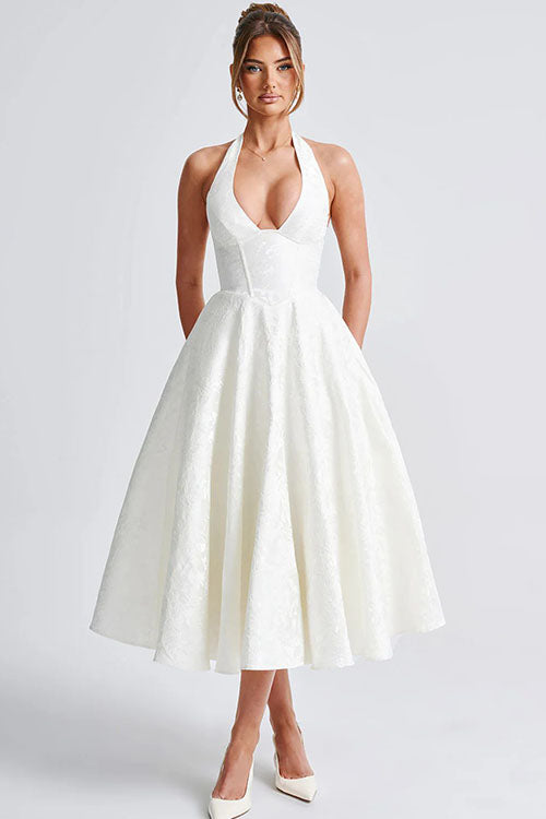 Raya | Cosy Textured Halter Neck Midi Christmas Dress