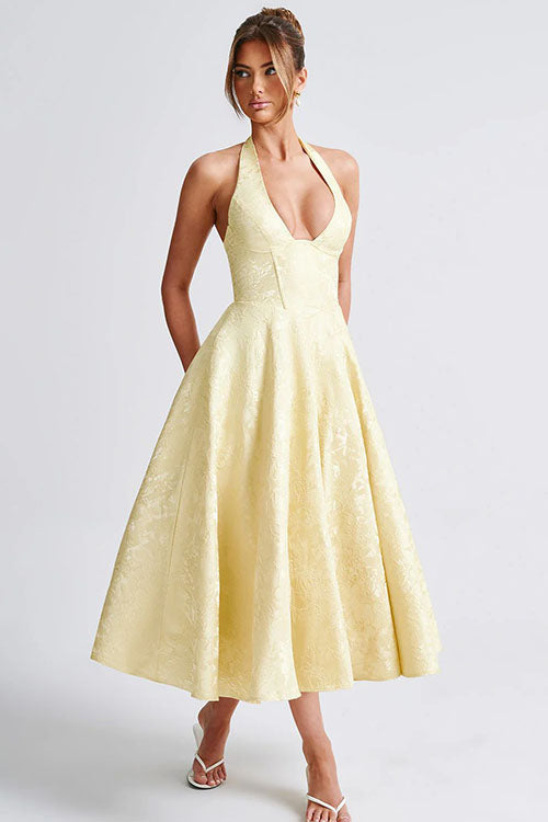 Raya | Cosy Textured Halter Neck Midi Christmas Dress