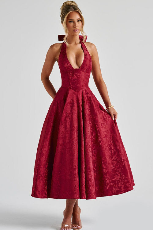 Raya | Cosy Textured Halter Neck Midi Christmas Dress