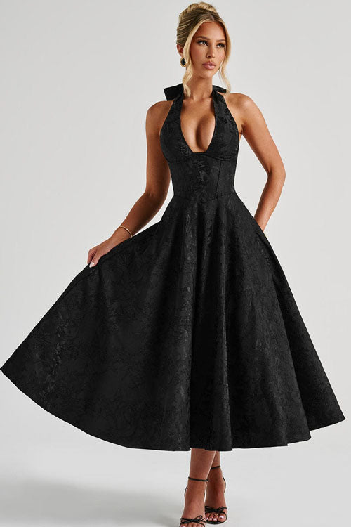 Raya | Cosy Textured Halter Neck Midi Christmas Dress