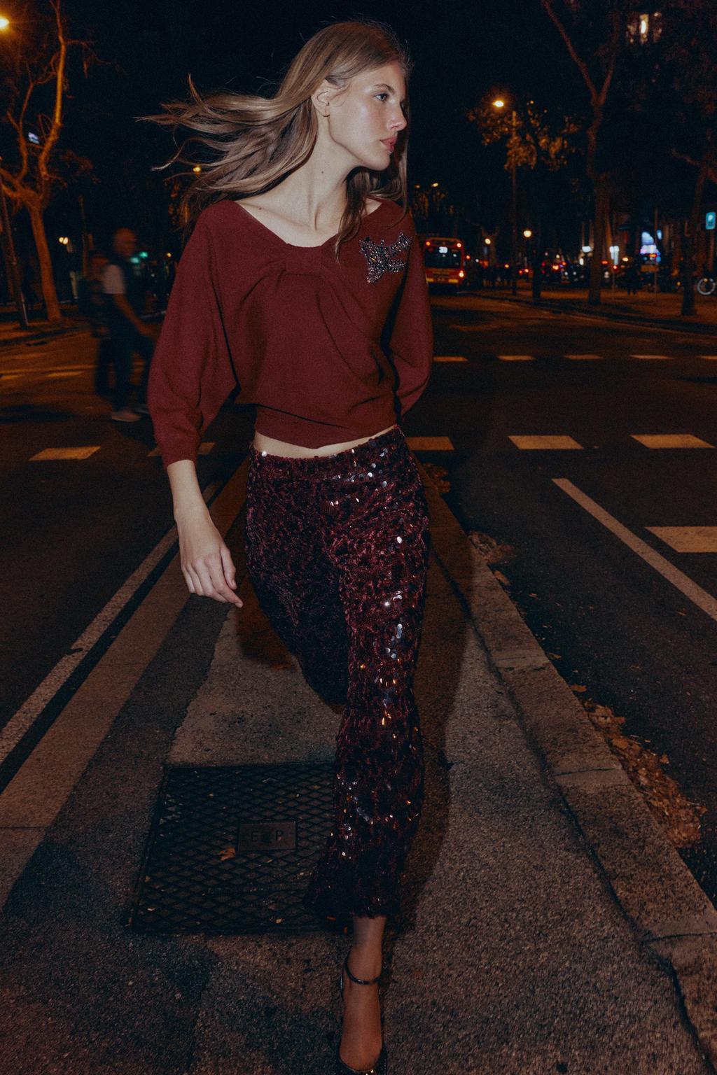 Raya | Graceful High-Waisted Flared Sequin Trousers