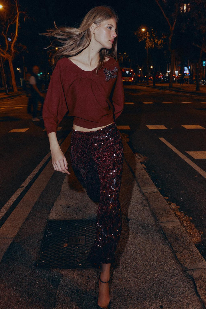 Raya | Graceful High-Waisted Flared Sequin Trousers
