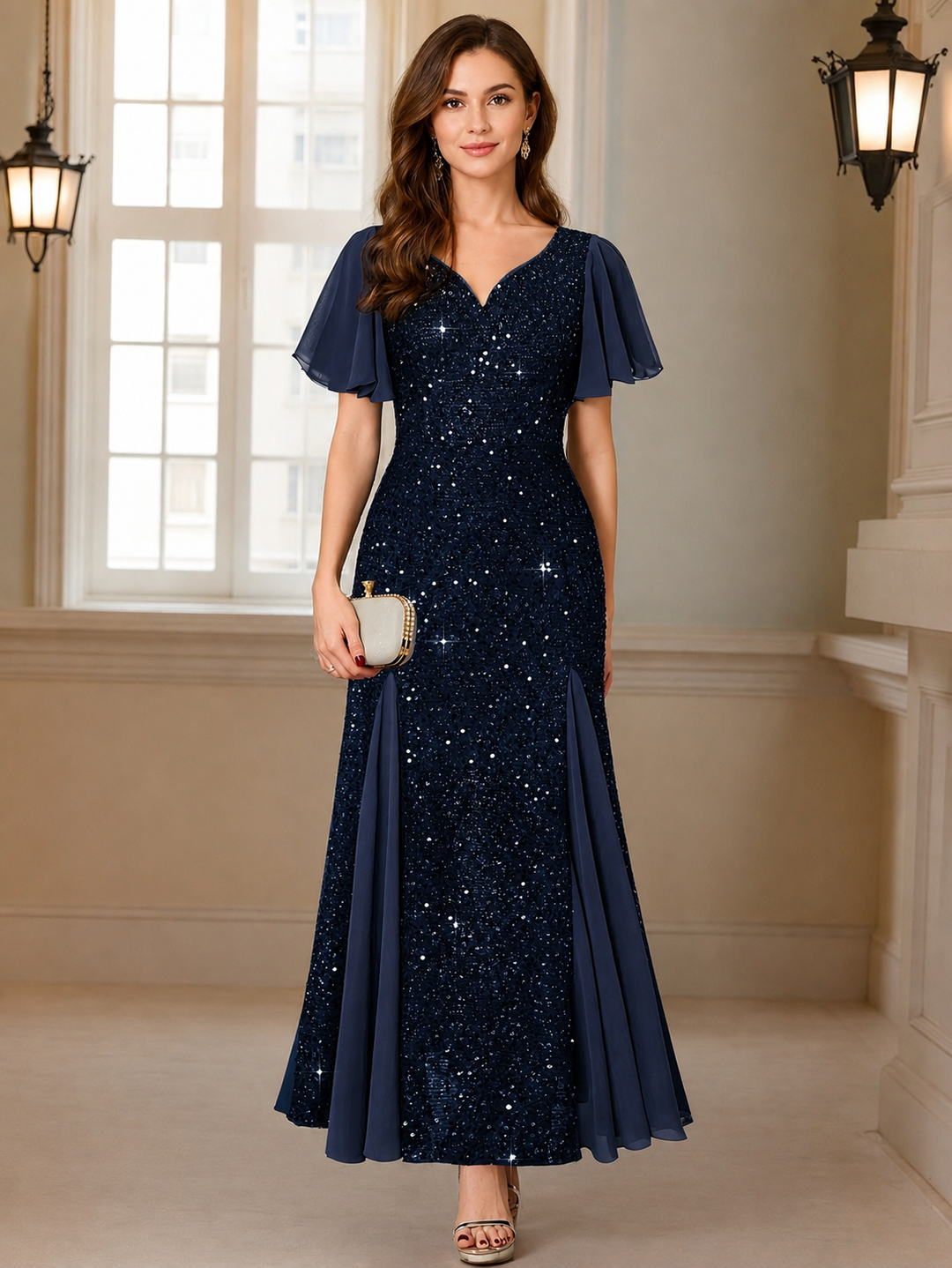 Robyn | Chic Sequin Flutter Sleeve Christmas Party Dress