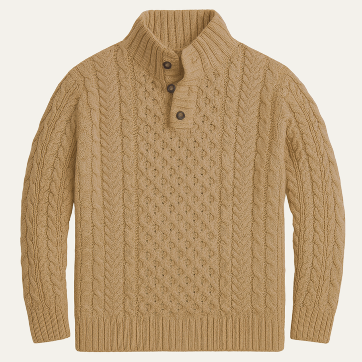 Roman | Classic Button Neck Cable Knit Mens Jumper