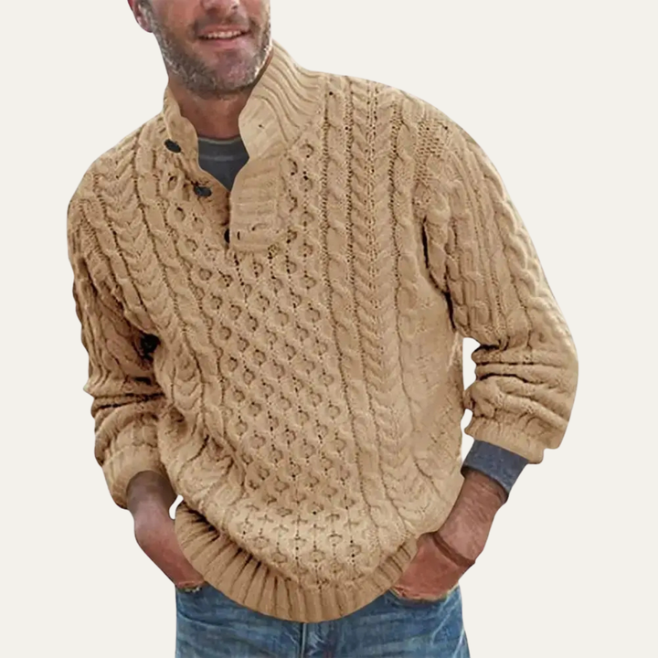 Roman | Classic Button Neck Cable Knit Mens Jumper