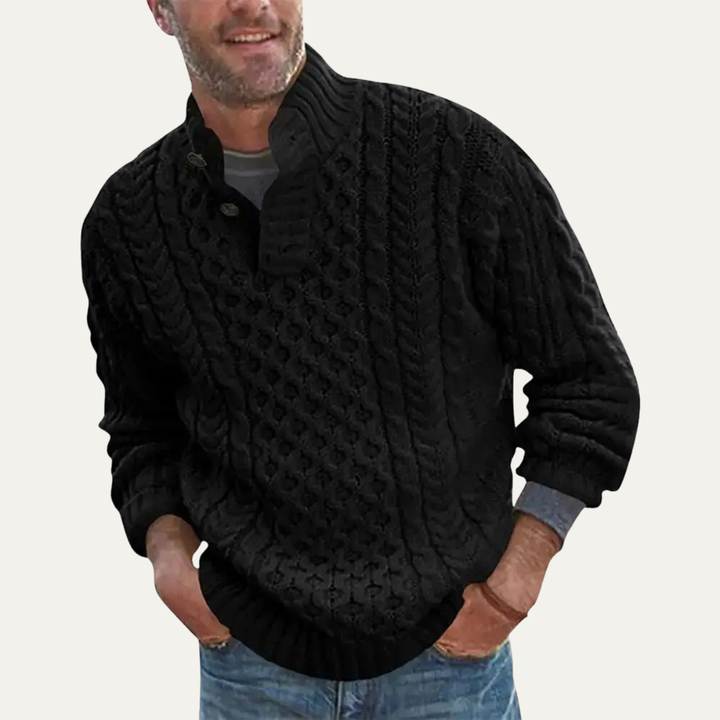 Roman | Classic Button Neck Cable Knit Mens Jumper