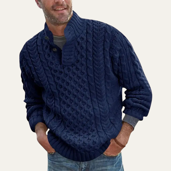 Roman | Classic Button Neck Cable Knit Mens Jumper