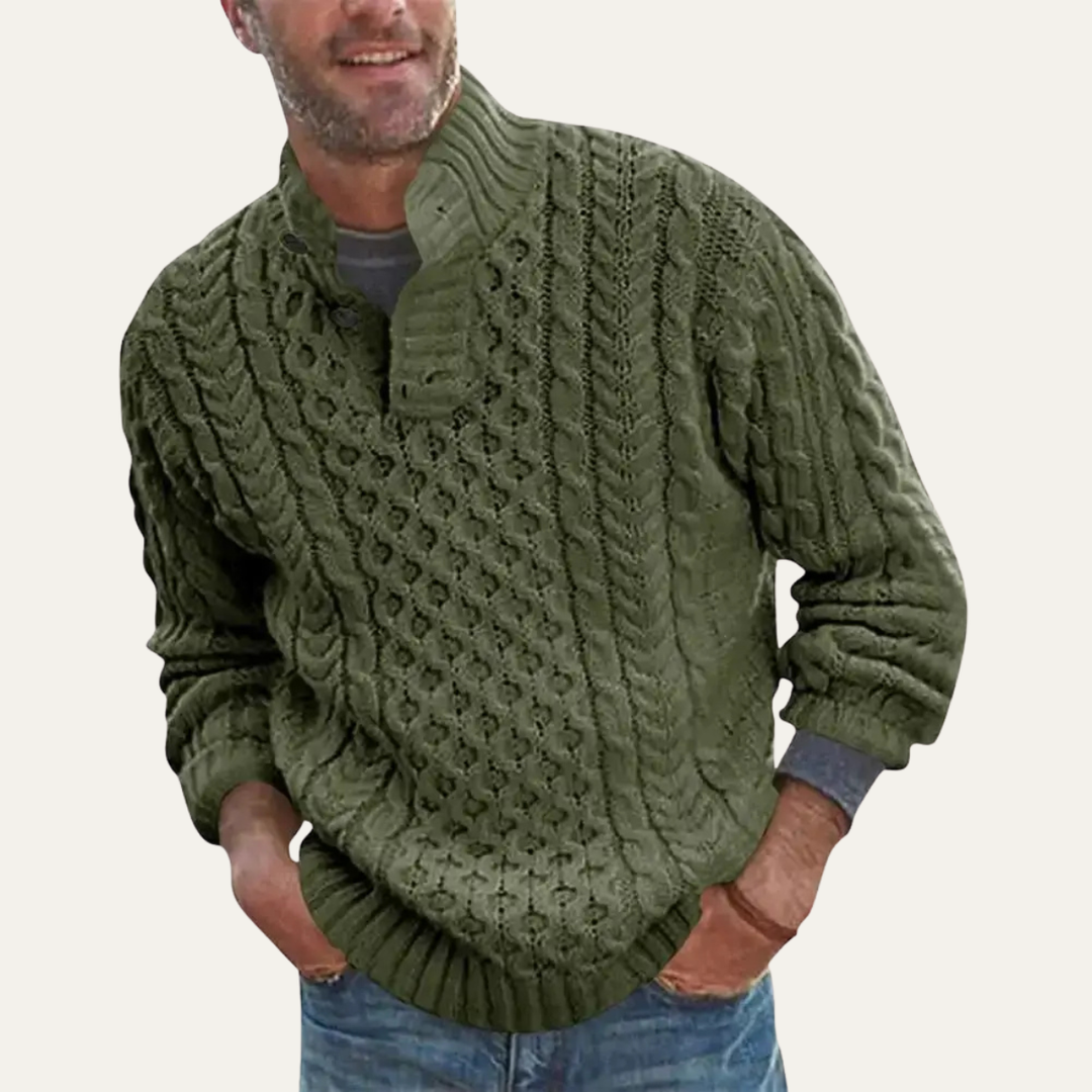 Roman | Classic Button Neck Cable Knit Mens Jumper