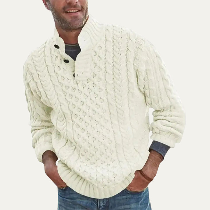 Roman | Classic Button Neck Cable Knit Mens Jumper