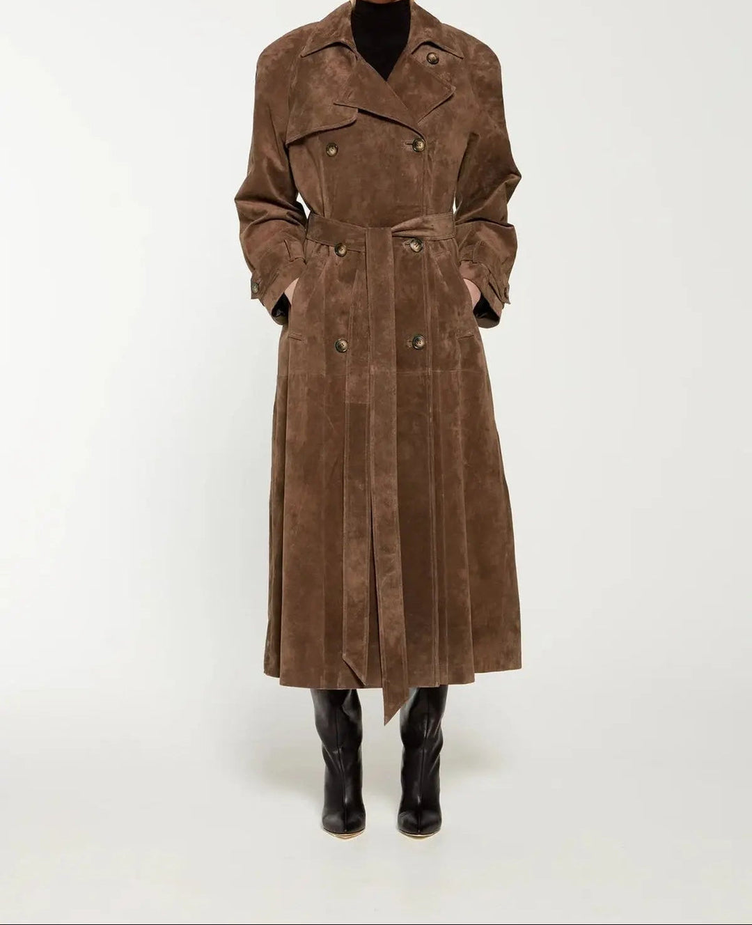 Rose | Polished Double-Breasted Long Coat with Tie Belt
