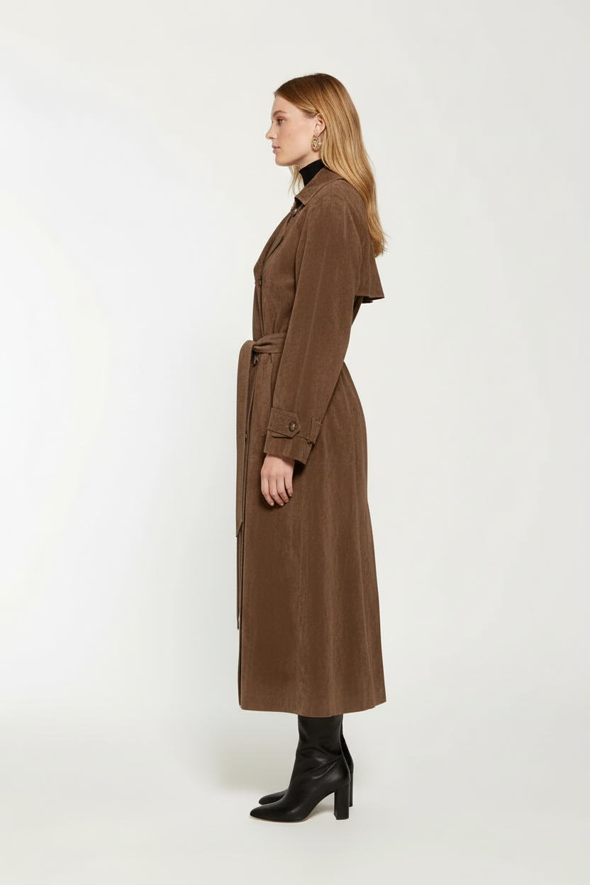Rose | Polished Double-Breasted Long Coat with Tie Belt