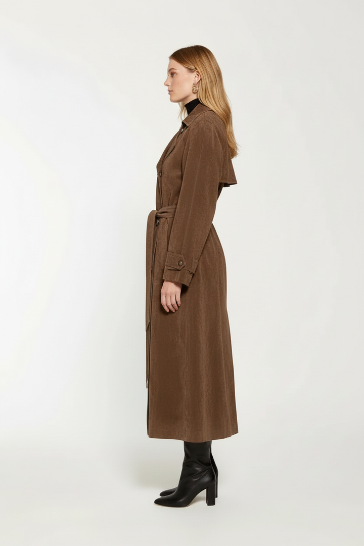 Rose | Polished Double-Breasted Long Coat with Tie Belt
