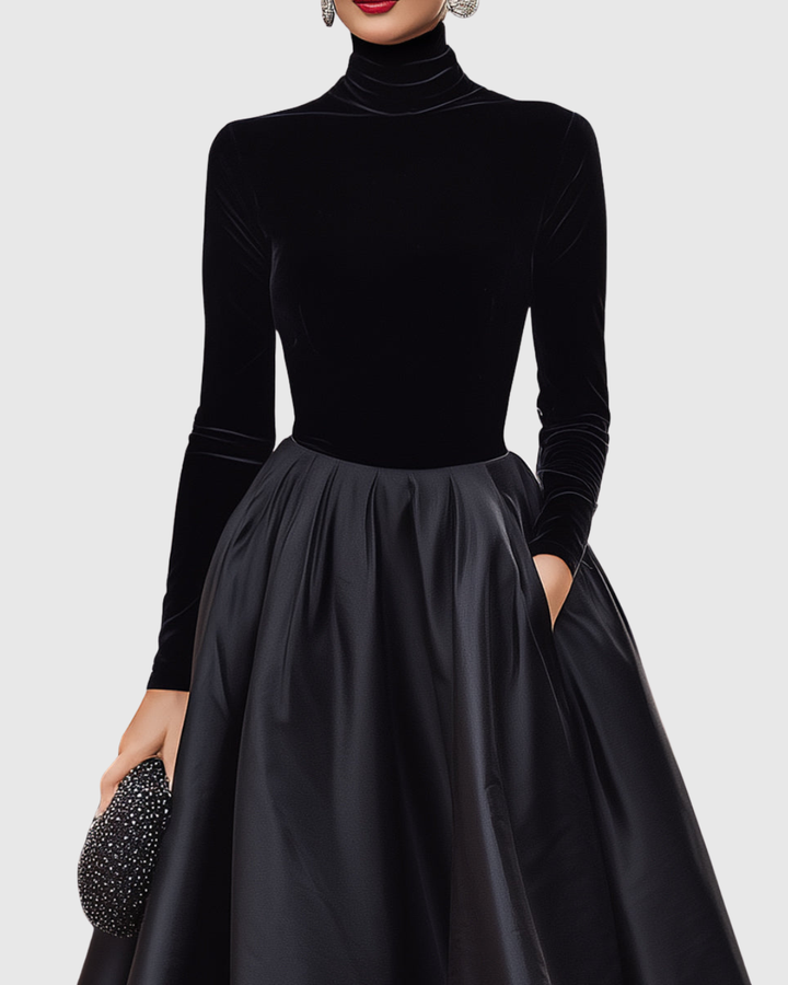 Rose | Sophisticated Velvet Dress with Full Satin Midi Skirt