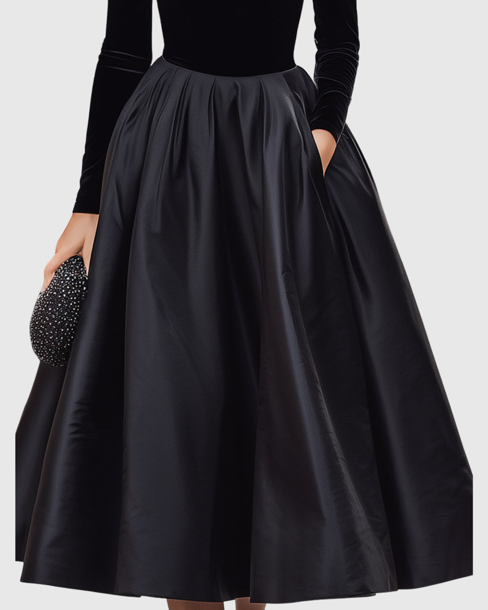 Rose | Sophisticated Velvet Dress with Full Satin Midi Skirt