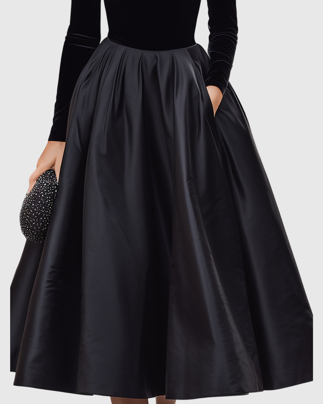 Rose | Sophisticated Velvet Dress with Full Satin Midi Skirt