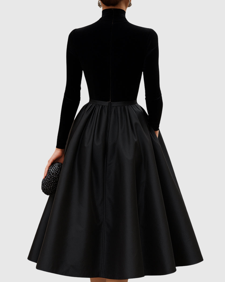 Rose | Sophisticated Velvet Dress with Full Satin Midi Skirt