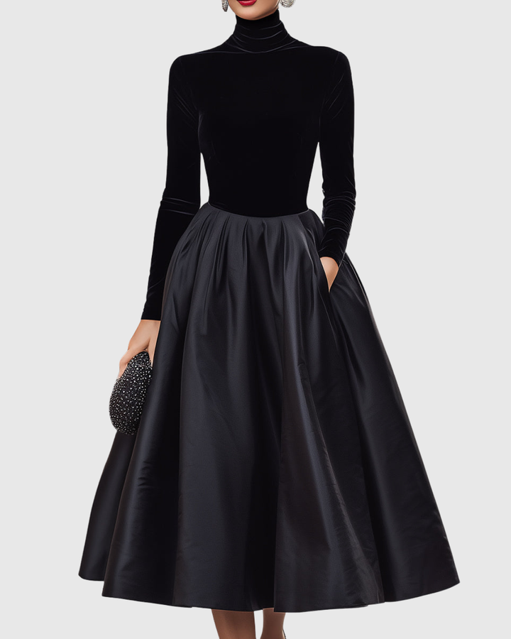 Rose | Sophisticated Velvet Dress with Full Satin Midi Skirt