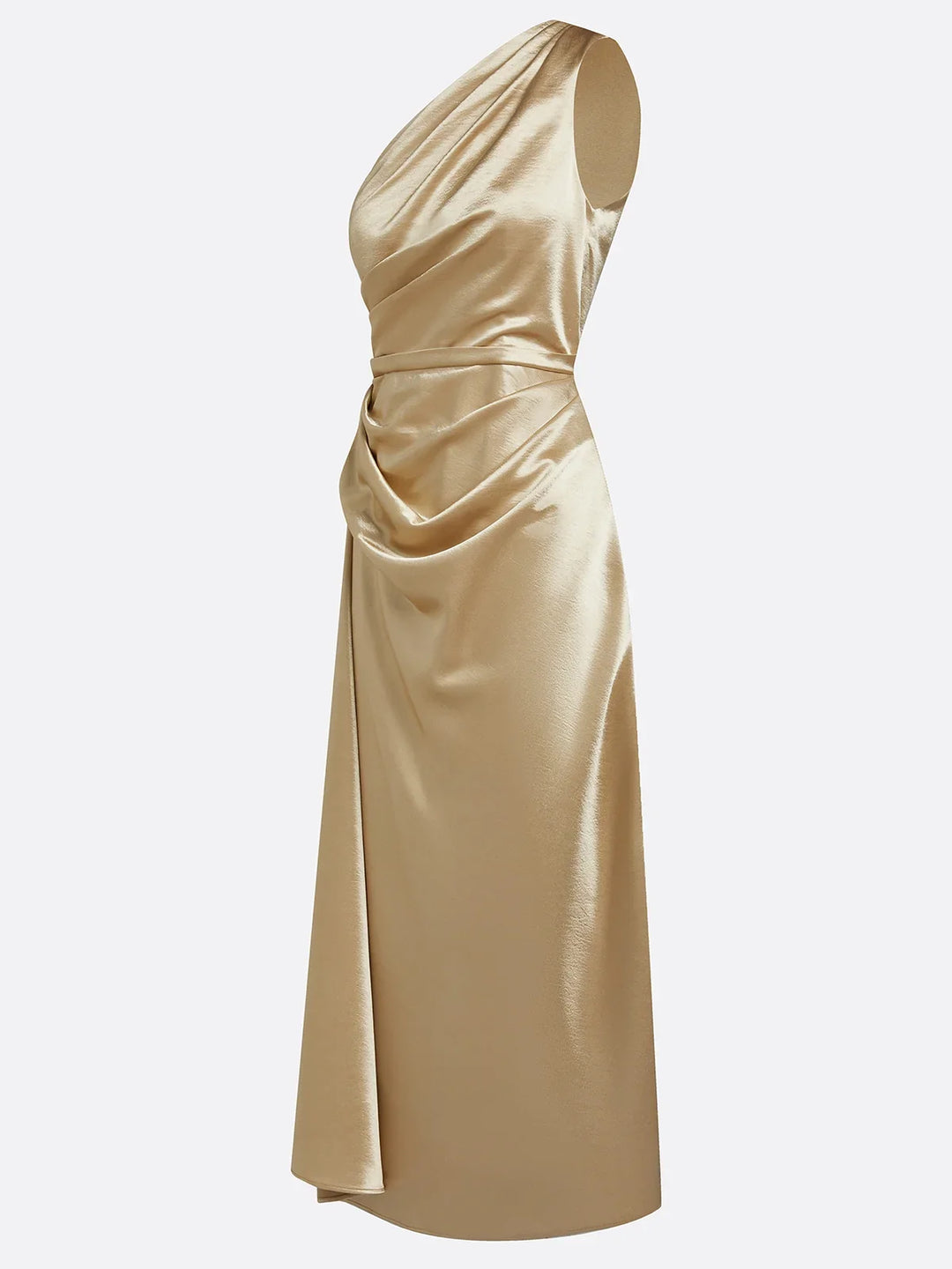 Ruby | Polished One-Shoulder Ruched Christmas Party Midi Dress