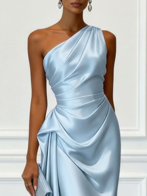 Ruby | Polished One-Shoulder Ruched Christmas Party Midi Dress