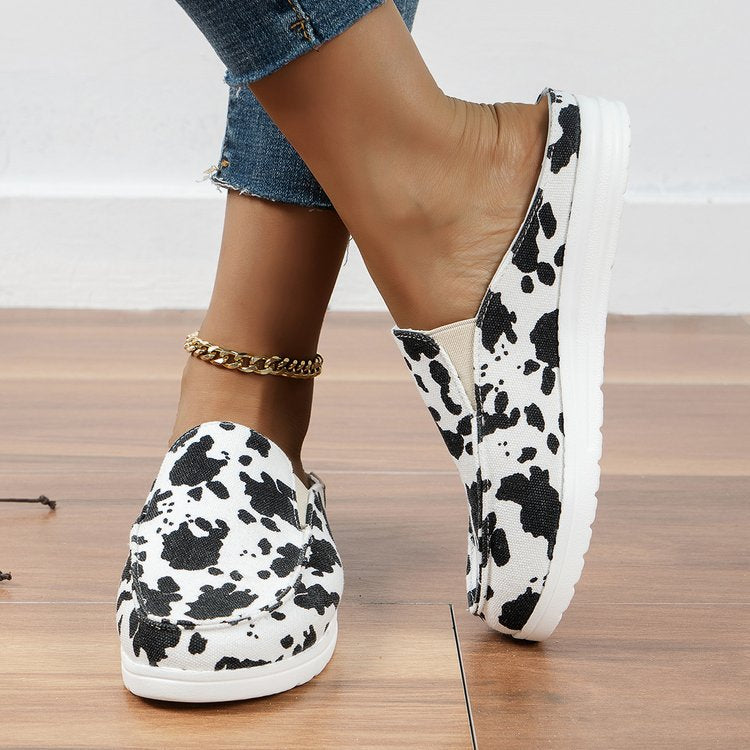 Ruby | Sophisticated Cow Print Slip-On Mule Slippers