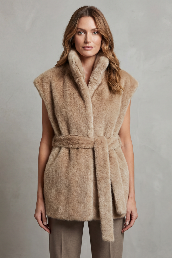 Scarlett | Refined Belted Longline Faux Fur Coat