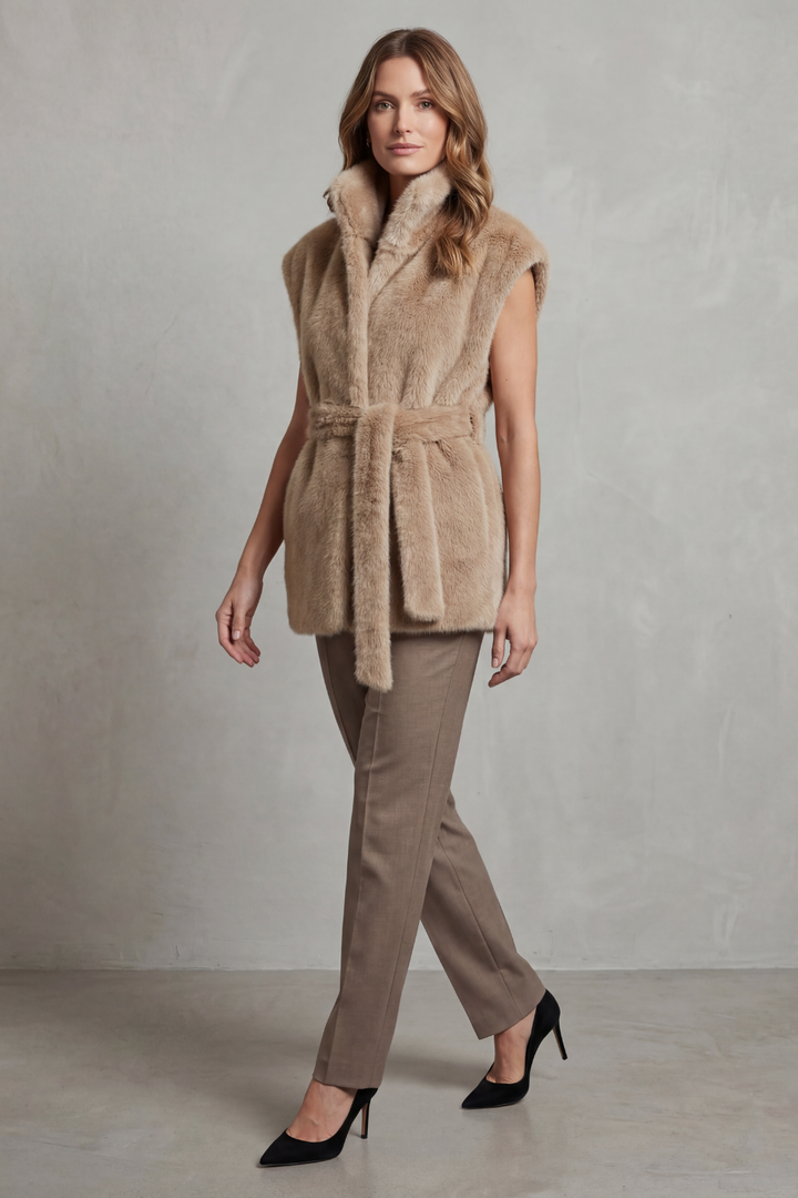Scarlett | Refined Belted Longline Faux Fur Coat