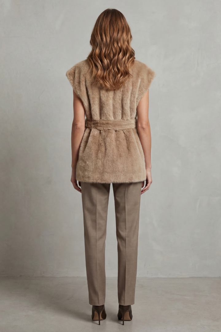 Scarlett | Refined Belted Longline Faux Fur Coat