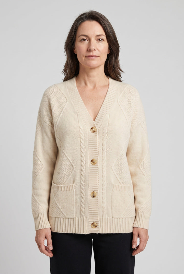 Sienna | Chic Cable Knit V-Neck Cardigan Jumper