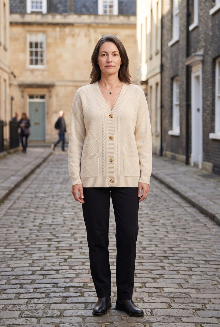Sienna | Chic Cable Knit V-Neck Cardigan Jumper