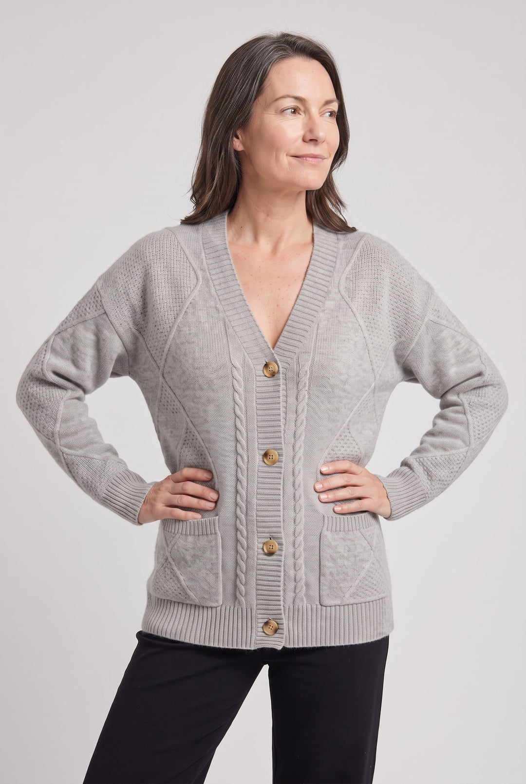 Sienna | Chic Cable Knit V-Neck Cardigan Jumper