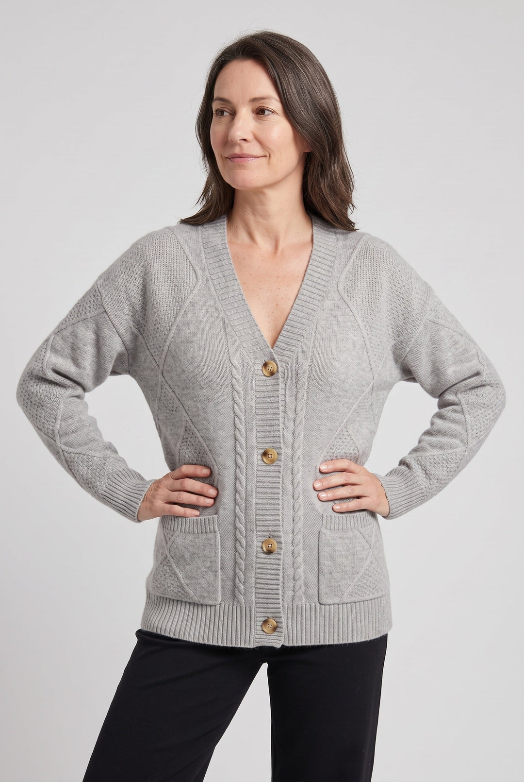 Sienna | Chic Cable Knit V-Neck Cardigan Jumper