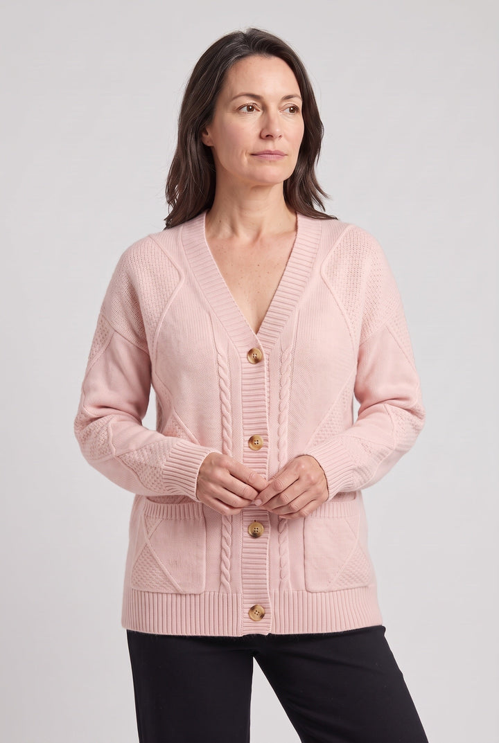 Sienna | Chic Cable Knit V-Neck Cardigan Jumper