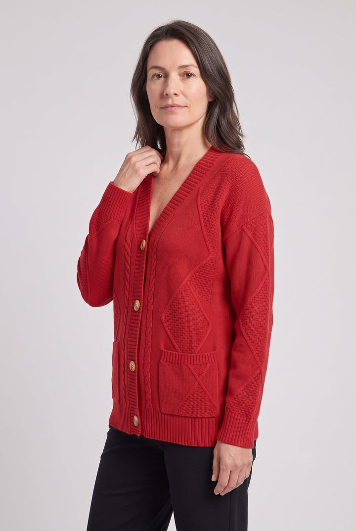 Sienna | Chic Cable Knit V-Neck Cardigan Jumper