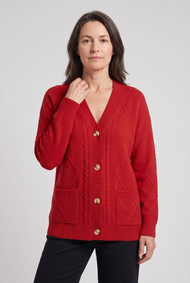 Sienna | Chic Cable Knit V-Neck Cardigan Jumper