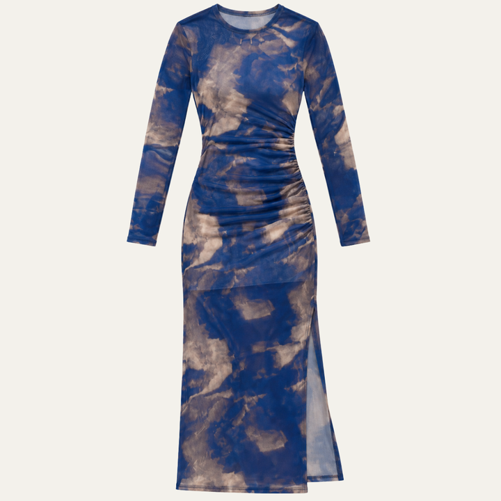 Sienna | Stylish Ruched Mesh Print Christmas Party Dress