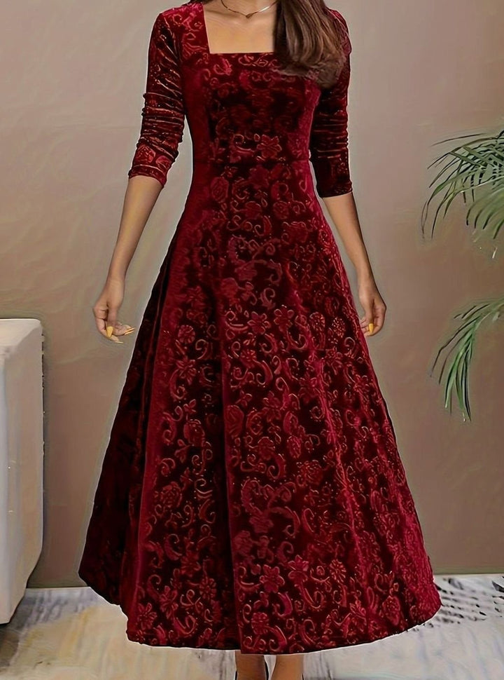 Sienna | Timeless Floral Embossed Velvet Dress A-Line Midi