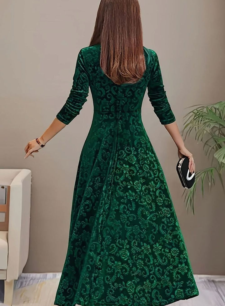 Sienna | Timeless Floral Embossed Velvet Dress A-Line Midi